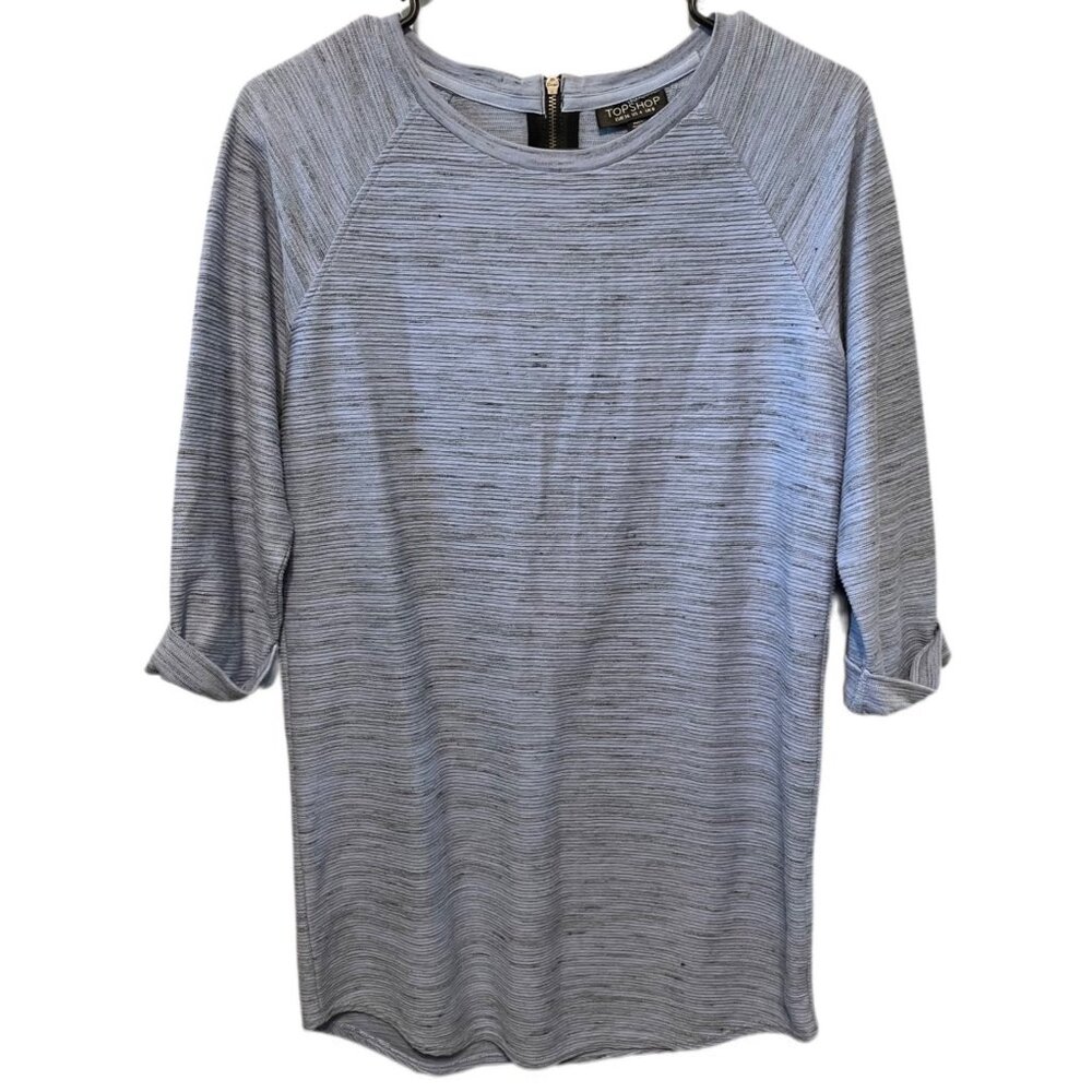 ✨ Topshop Textured Blue Knit Tunic Dress US 4 | Rolled Sleeve Minimalist Style